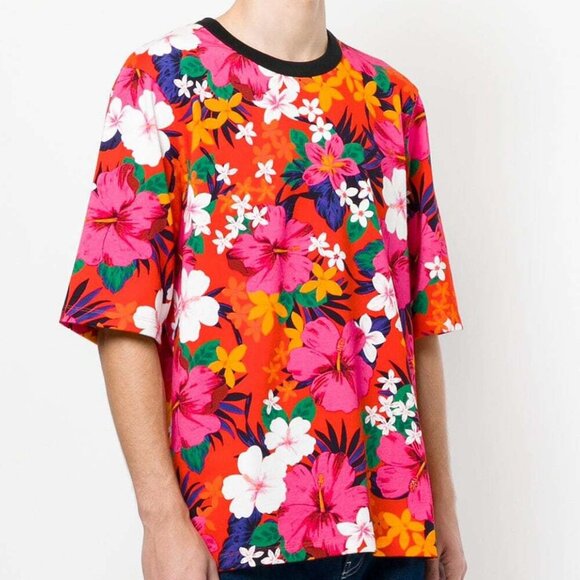 Ami Alexandre Mattiussi Oversized Floral Print Ringer Tee in Acid Floral Medium